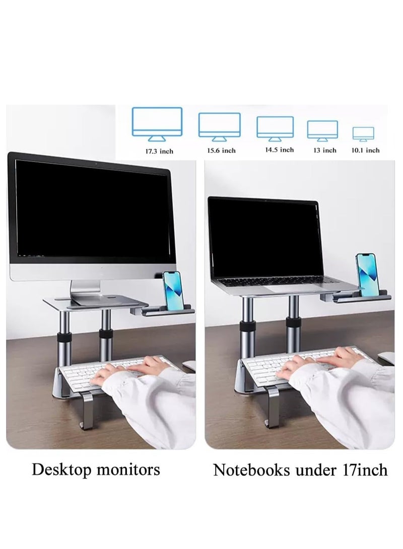 ELTRAZONE Height Adjustable Monitor Stand – Multifunction Laptop Riser with Phone Holder & Keyboard Tray, Aluminum Desktop Organizer for iMac, Notebook, and Tablets – Ergonomic Desktop Display Mount  - Image 4
