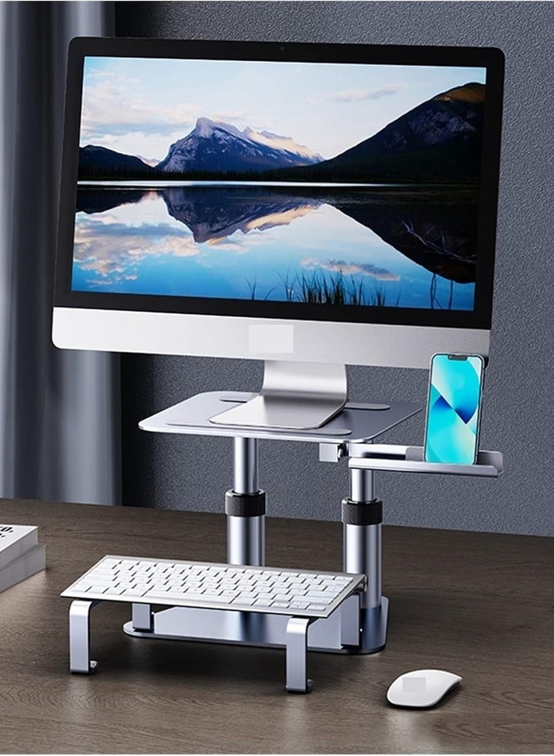 ELTRAZONE Height Adjustable Monitor Stand – Multifunction Laptop Riser with Phone Holder & Keyboard Tray, Aluminum Desktop Organizer for iMac, Notebook, and Tablets – Ergonomic Desktop Display Mount  - Image 1