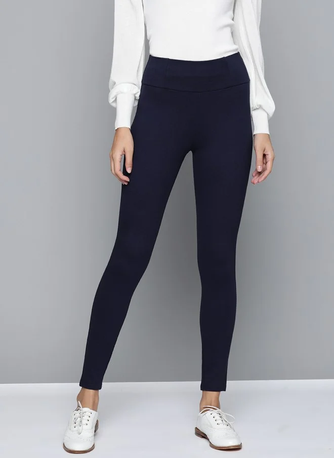 SASSAFRAS Navy Blue Slim Fit Treggings for Women
