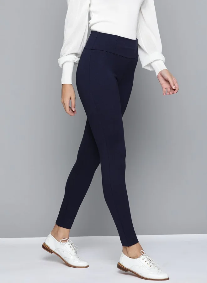 SASSAFRAS Navy Blue Slim Fit Treggings for Women