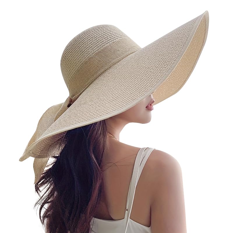 TOBEHIGHER Beach Hats for Women - Beach Hat Womens UPF 50+, Packable Sun Hat Women Roll Up, Wide Brim Straw Hat for Women, Beige - Image 1