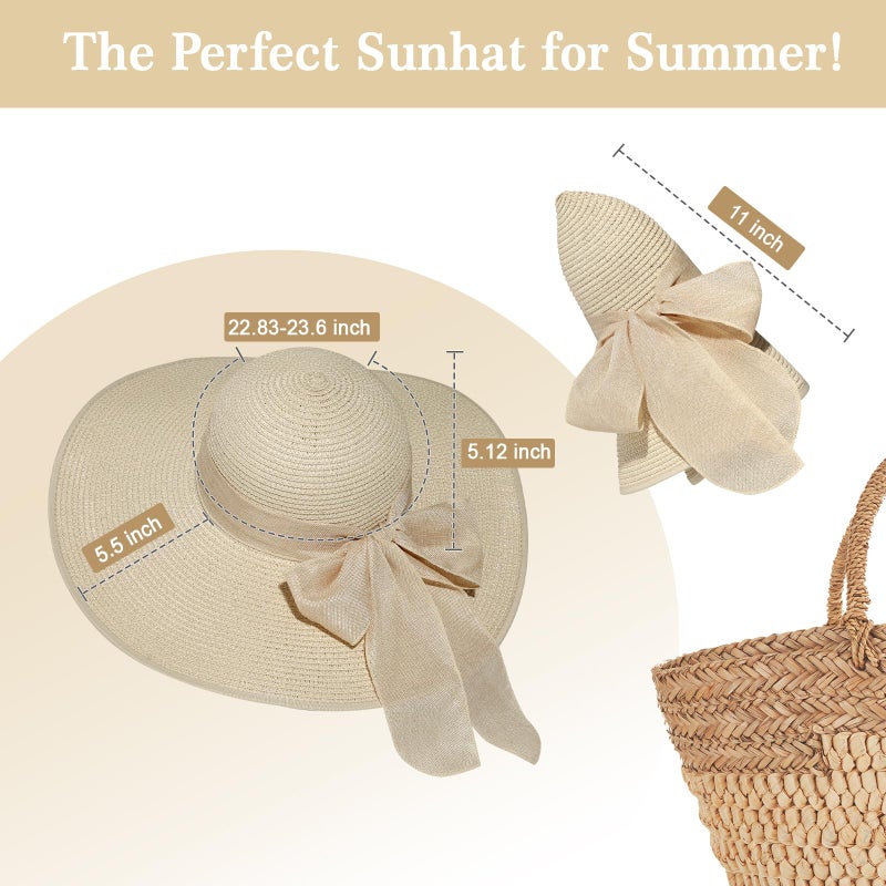 TOBEHIGHER Beach Hats for Women - Beach Hat Womens UPF 50+, Packable Sun Hat Women Roll Up, Wide Brim Straw Hat for Women, Beige - Image 3