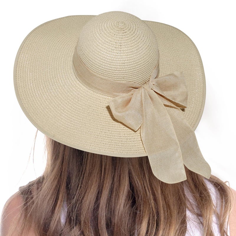TOBEHIGHER Beach Hats for Women - Beach Hat Womens UPF 50+, Packable Sun Hat Women Roll Up, Wide Brim Straw Hat for Women, Beige - Image 5