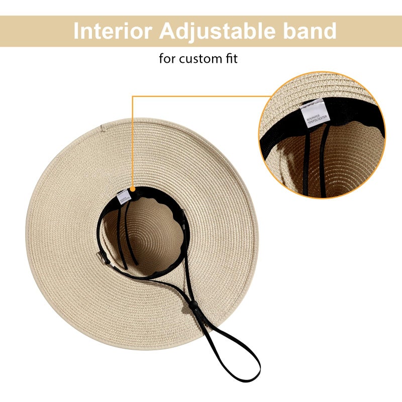 TOBEHIGHER Beach Hats for Women - Beach Hat Womens UPF 50+, Packable Sun Hat Women Roll Up, Wide Brim Straw Hat for Women, Beige - Image 4