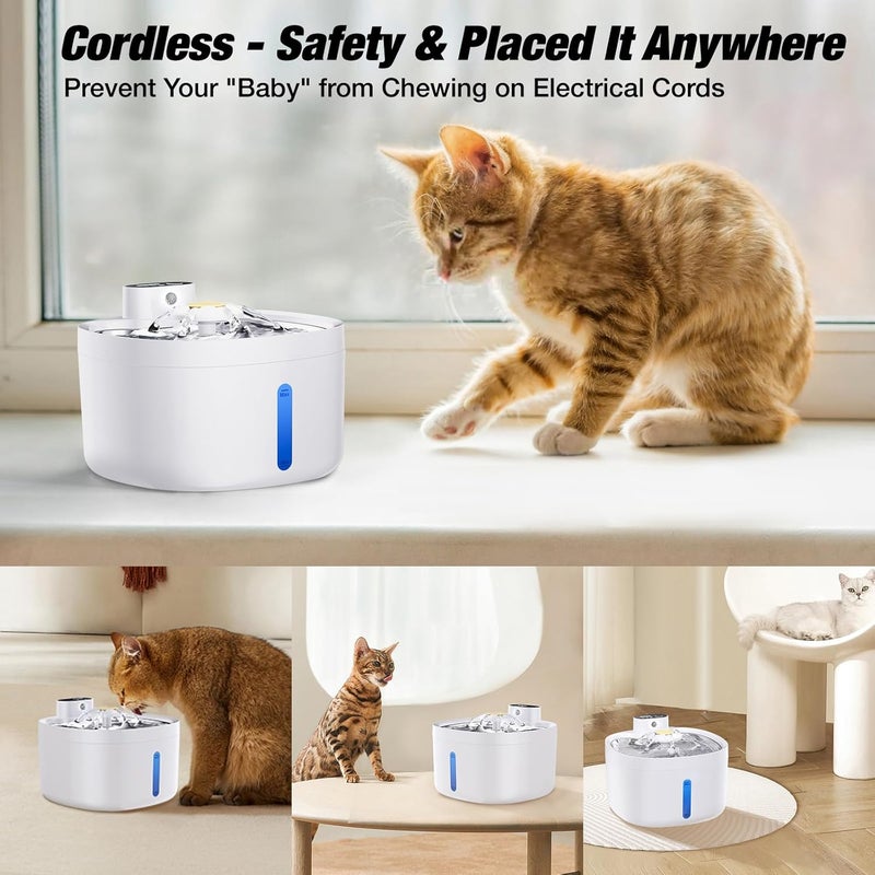 OYEEICE Stainless Steel Cat Water Fountain, 2.6L Pet Water Fountain Cat Bowl, Battery Operated Wireless Motion Detection - Silent Automatic Water Dispenser for Cats, Dogs(Includes 2 Replacement Filter) - Image 2
