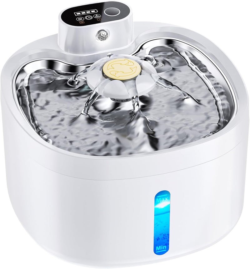 OYEEICE Stainless Steel Cat Water Fountain, 2.6L Pet Water Fountain Cat Bowl, Battery Operated Wireless Motion Detection - Silent Automatic Water Dispenser for Cats, Dogs(Includes 2 Replacement Filter) - Image 1