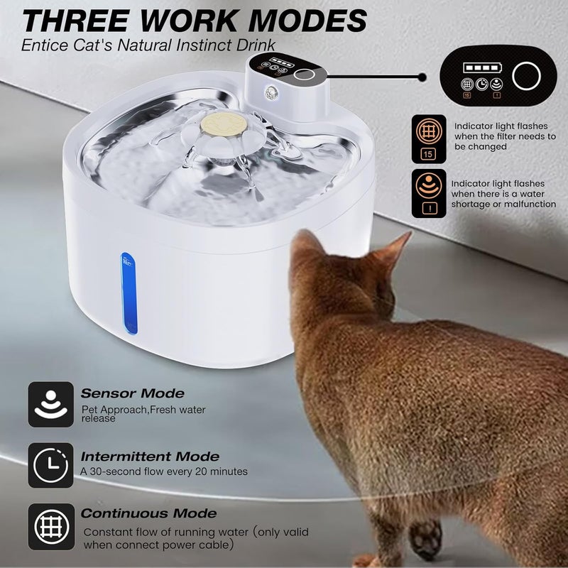 OYEEICE Stainless Steel Cat Water Fountain, 2.6L Pet Water Fountain Cat Bowl, Battery Operated Wireless Motion Detection - Silent Automatic Water Dispenser for Cats, Dogs(Includes 2 Replacement Filter) - Image 4