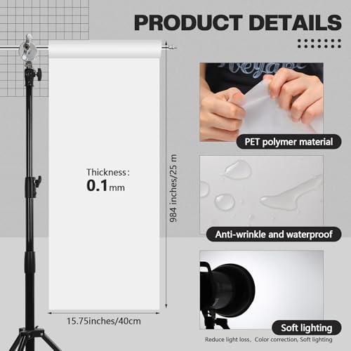 Nezyo Light Diffuser Sheet 1575 x 984 Inch 04 x 25 M Extra Long Diffusion Film Sheet Lighting Gel Diffuser Roll White Diffusion Paper Roll for LED Flash Strobe Light Photography Video - Image 3