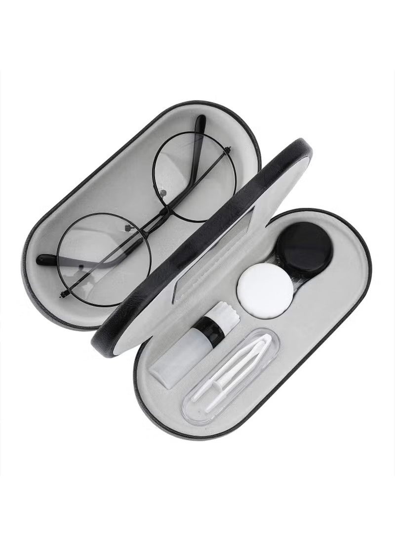 Generic Double Eyeglass Case Contact Lens Case with Mirror Tweezers Remover 2 in 1 Double Sided Portable Contact Lens Box Holder Container Soak Storage Kit Sunglasses Pouch for Men  Women  - Image 1