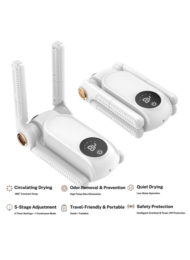 **مُجَفِّف أحذية كهربائي للاستخدام المنزلي والرحلات** **مزود بقوة 150 واط و4 حاملات قابلة للتعديل** **يعمل بمؤقت ذو 5 أوضاع ودرجة حرارة ثابتة لتجفيف الأحذية اليومية، والأحذية الرياضية، وأحذية التزلج، والقفازات، والقبعات** - Image 1