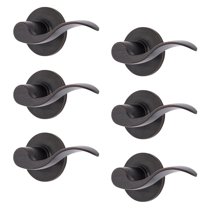 BRINKS 6Pack Tuscan Bronze Transitional Interior Passage Wave Door Lever Keyless Oil Rubbed Bronze Finish NonLocking Wave Door Handle