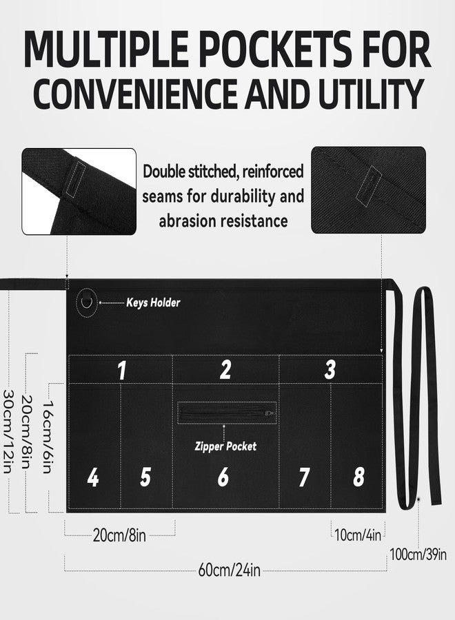 NLUS 2 Pack Server Apron with 8 Pockets, Water-Resistant Waiter Waitress Waist Half Apron for Women Men, 12 x 24 Inch - Black, Black, 12 x 24 Inch - Image 2
