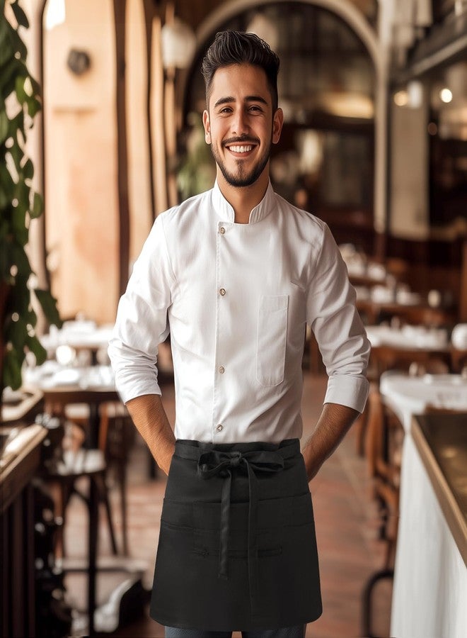 NLUS 2 Pack Server Apron with 8 Pockets, Water-Resistant Waiter Waitress Waist Half Apron for Women Men, 12 x 24 Inch - Black, Black, 12 x 24 Inch - Image 5