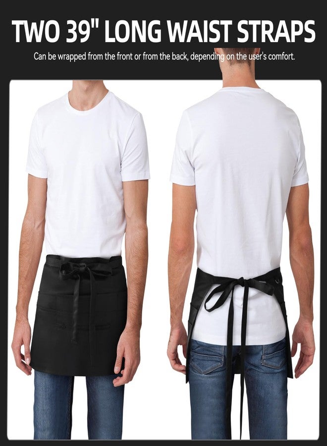 NLUS 2 Pack Server Apron with 8 Pockets, Water-Resistant Waiter Waitress Waist Half Apron for Women Men, 12 x 24 Inch - Black, Black, 12 x 24 Inch - Image 4