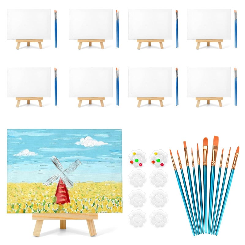 8 Pack 8x10 in Canvas Boards for PaintingCanvas for Painting with 95 Easel Art Canvas Painting Kit with 10 Brushes 2 Paint Tray for Kids Teenagers Acrylic Pouring Oil Water Color Gift