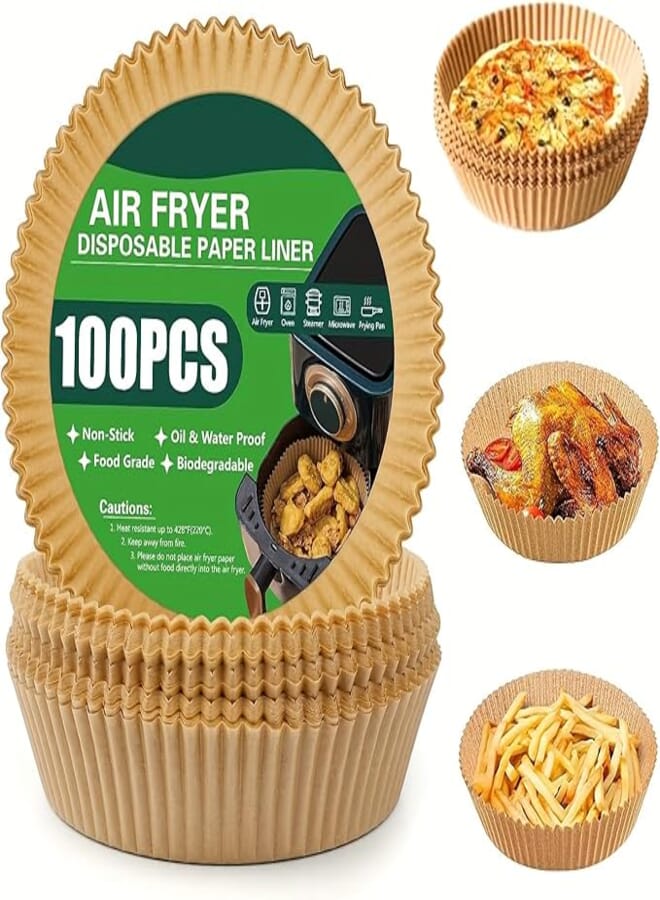 JOYMATE Air Fryer Paper Liners, Parchment Paper, Air Fryer Disposable Paper Liner for Microwave, Non-Stick Air Fryer Liners Square Free of Bleach (100, Natural)