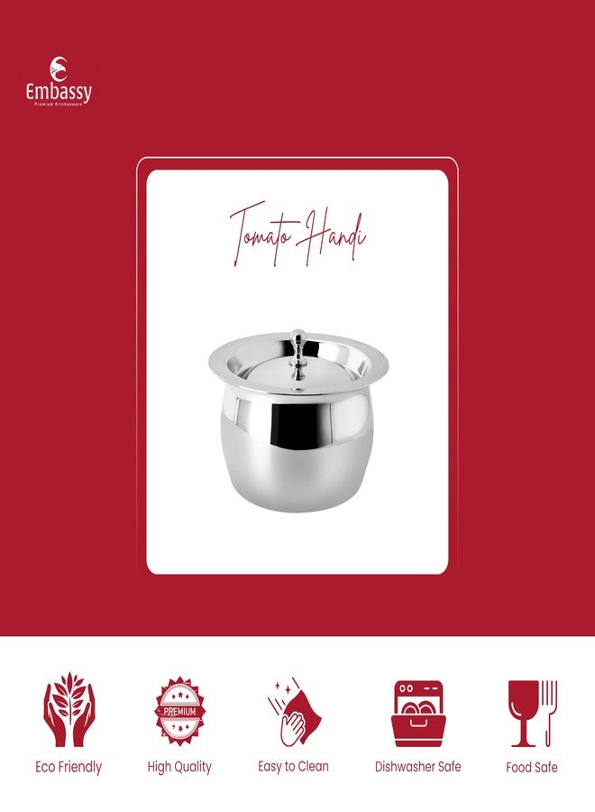 Embassy Stainless Steel Tomato Handi/Cooking Pot with Lid | 400 ml | Size 1 | Induction Friendly |Cook/Serve Handi | Serving Pot | Ideal for Cooking Curries/Sambar/Rice - Image 2