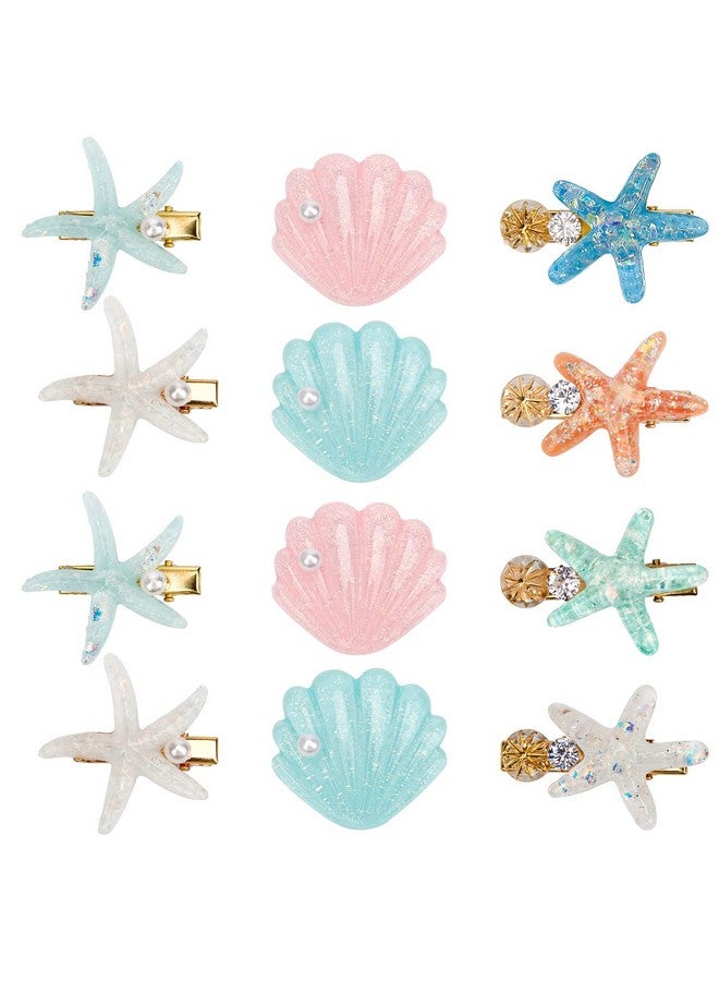 Catcan 12 Pieces Shell Pearl Starfish Hair Clip Set Catcan Seashell Hair Clips Starfish Alligator Hair Clips For Girls Women Headwear Styling Tools Hair Accessories (Classic Style) - Image 2