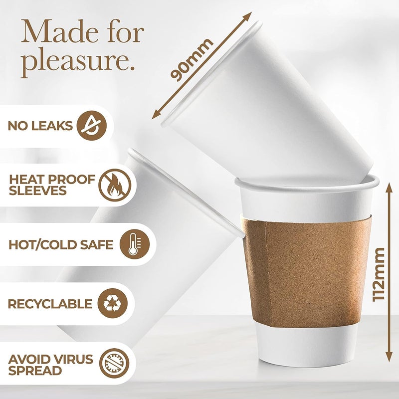 Shop Square Disposable White Paper Hot Coffee Cups with Lids 12 oz (120 Pack)- To Go Coffee Cups with Sleeves & Straws for Hot & Cold Drink - Poly-Coated Material, Spill-Proof Tab - Coffee Cup Bundle - Image 3
