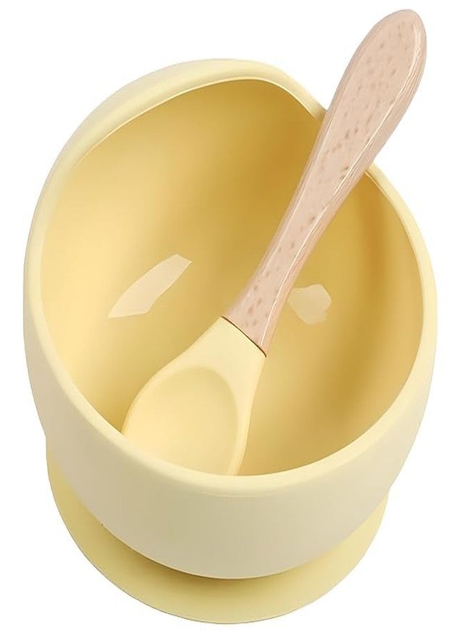 DLEST Silicone Baby Feeding Bowl & Spoon Set with Suction Base – BPA Free, Non-Toxic, Microwave & Dishwasher Safe, Durable & Unbreakable, Ideal for Toddlers (Yellow) - Image 1