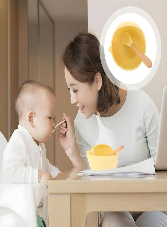 DLEST Silicone Baby Feeding Bowl & Spoon Set with Suction Base – BPA Free, Non-Toxic, Microwave & Dishwasher Safe, Durable & Unbreakable, Ideal for Toddlers (Yellow) - Image 3