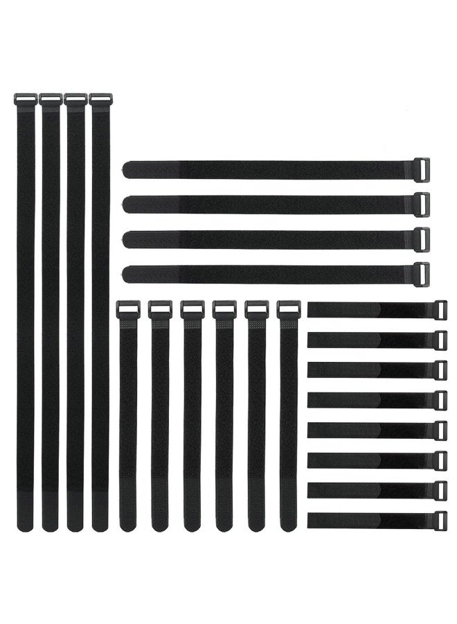 Reusable Cable Ties Set, 24 Pack Adjustable Hook and Loop Fastening Straps for Cord Management, Black - Image 1