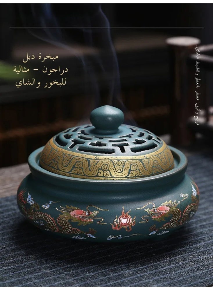 Ceramic Enamel Incense Burner, Traditional Cloisonne Style Censer for Agarwood & Sandalwood, Home & Festival Decor Gift - Image 1