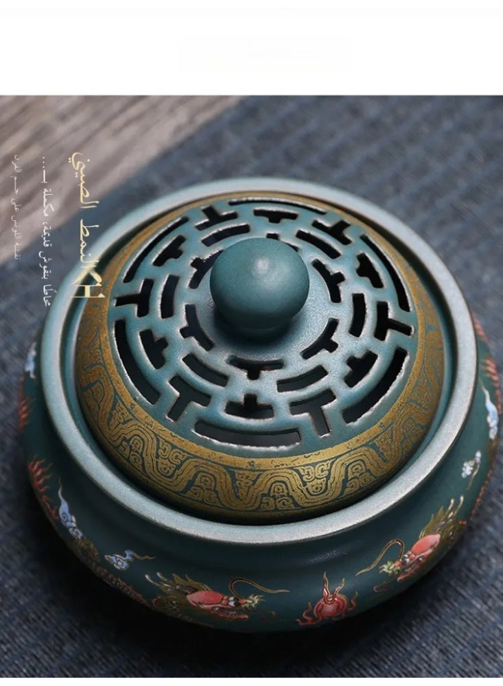 Ceramic Enamel Incense Burner, Traditional Cloisonne Style Censer for Agarwood & Sandalwood, Home & Festival Decor Gift - Image 2