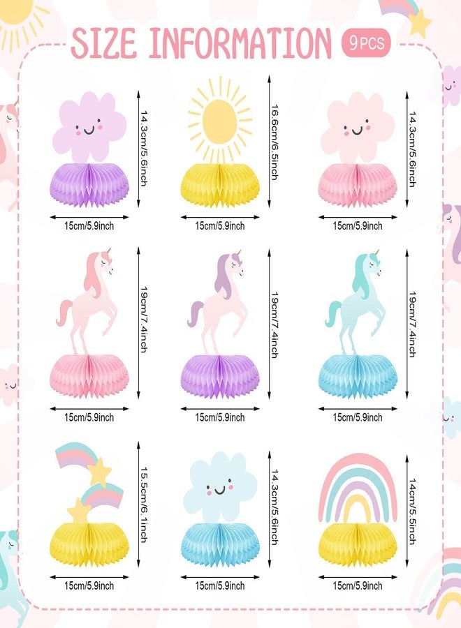 Utolily 9Pcs Unicorn Birthday Party Honeycomb Table Centerpiece Unicorn Rainbow Happy Birthday Party Decorations for Girls Birthday Photo Props - Image 2