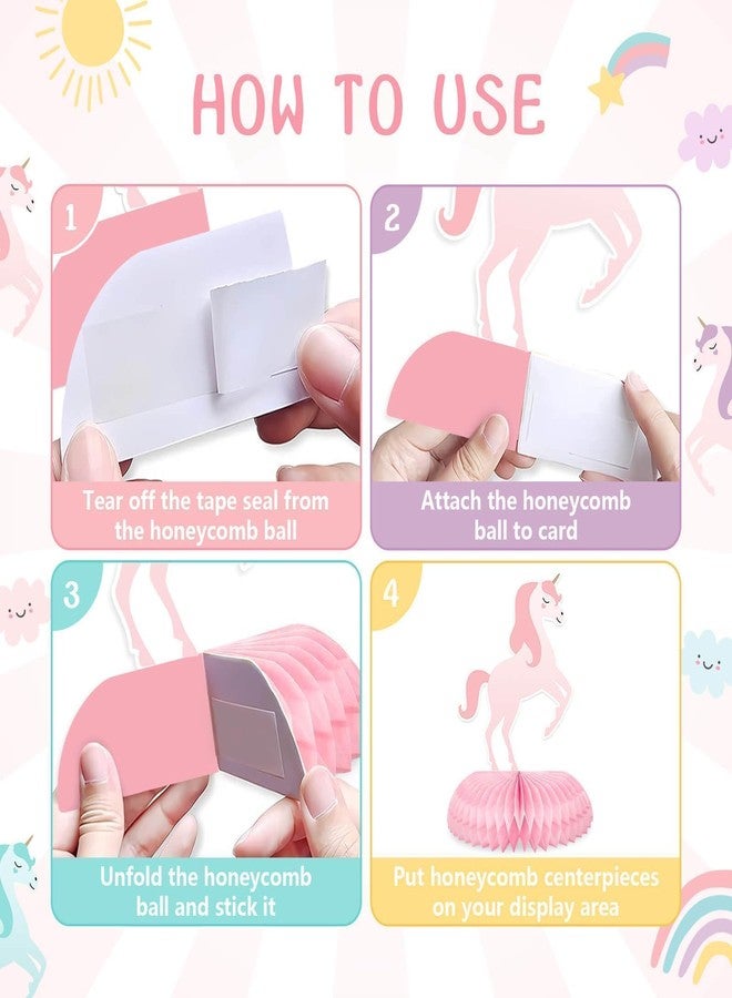 Utolily 9Pcs Unicorn Birthday Party Honeycomb Table Centerpiece Unicorn Rainbow Happy Birthday Party Decorations for Girls Birthday Photo Props - Image 4