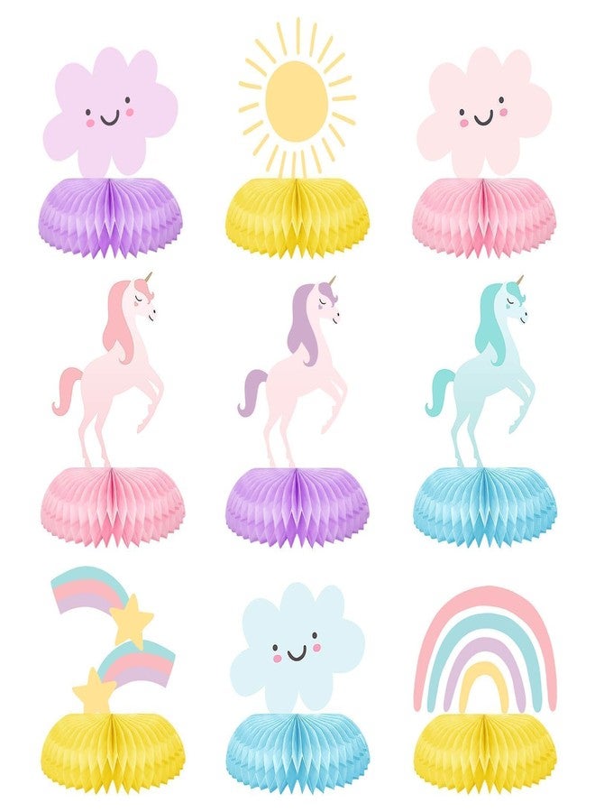 Utolily 9Pcs Unicorn Birthday Party Honeycomb Table Centerpiece Unicorn Rainbow Happy Birthday Party Decorations for Girls Birthday Photo Props - Image 1