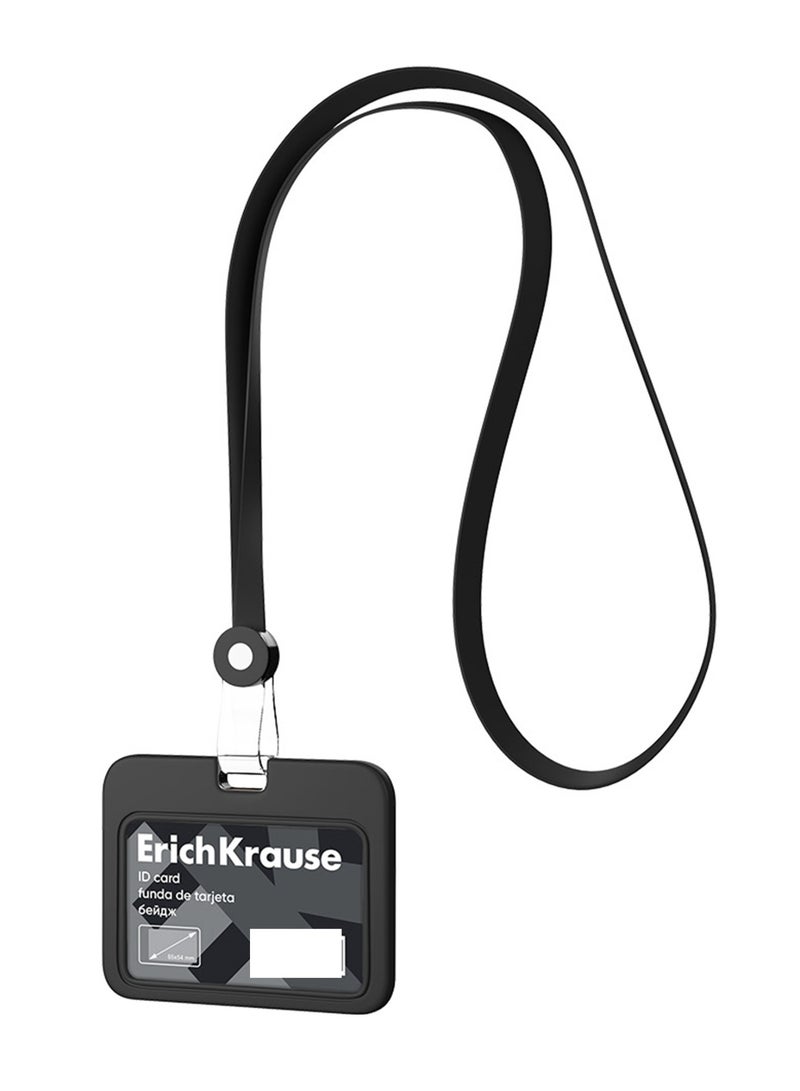 حامل بطاقة هوية سيليكون أفقي قطعة واحدة مع حبل 85x54 مم لون أسود