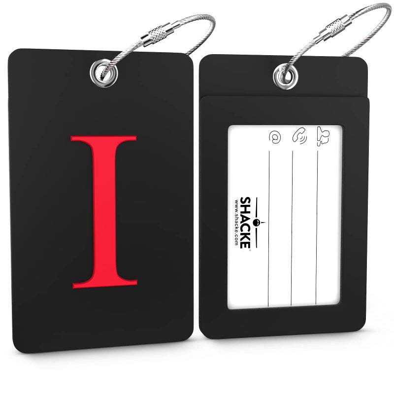 Shacke Luggage Tag Initial - Fully Bendable Tag W/Stainless Steel Loop - Black (Letter I) - Image 2