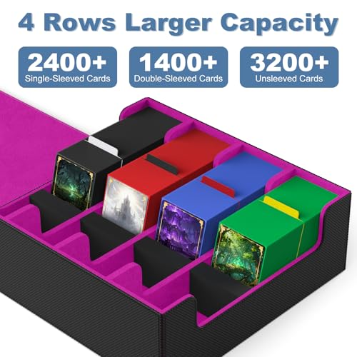 Mlikero Card Deck Case 2400 Trading Card Storage Box with 10 Colorful Dividers and 4 Foam Stoppers Leather Magnetic Closure Commander Deck Box Fit for MTG TCG 4 Rows BlackPurple - Image 5