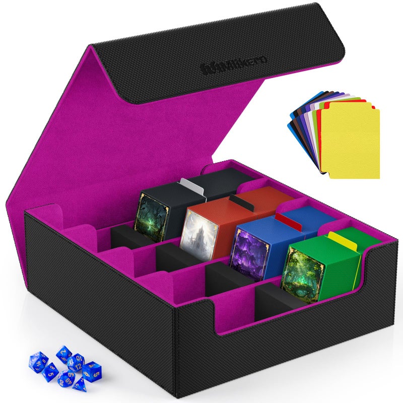 Mlikero Card Deck Case 2400 Trading Card Storage Box with 10 Colorful Dividers and 4 Foam Stoppers Leather Magnetic Closure Commander Deck Box Fit for MTG TCG 4 Rows BlackPurple - Image 2
