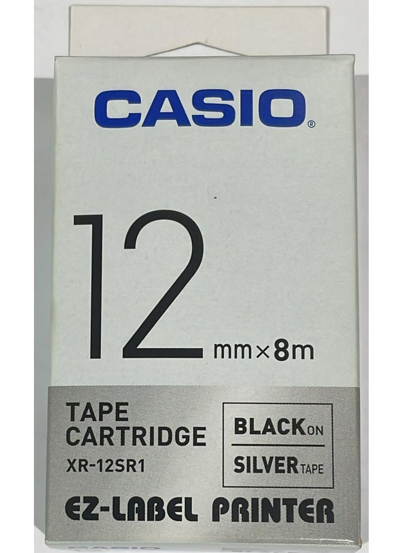 Casio tape cartridge black on silver tape XR-12SR1
