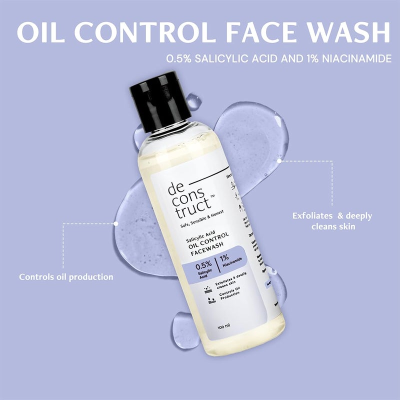 Deconstruct أساسيات البشرة الدهنية المنقحة غسول وجه للتحكم في الزيت مع حمض الساليسيليك واقي شمس جل SPF 50 غسول وجه للتحكم في الزيت 100 مل وواقي شمس جل 50 غ حزمة من 2 - Image 4