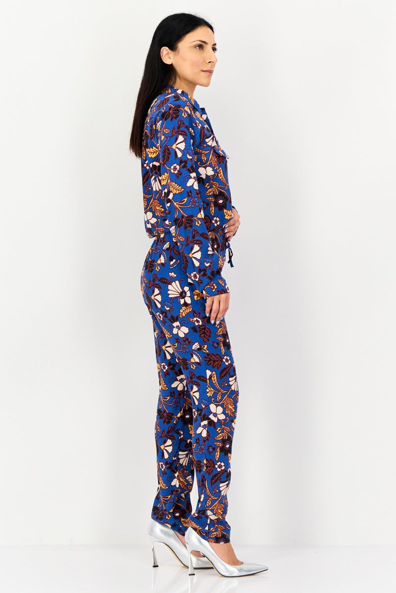 promod Women Floral Print Long Sleeve Jumpsuit, Multicolor - Image 4