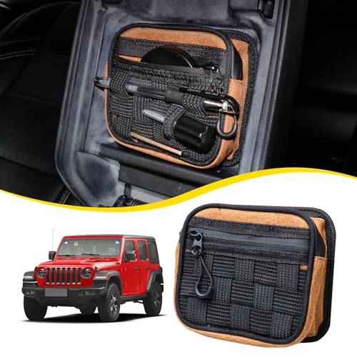 RERPRO Center Console Organizer Storage Compatible with 2018-2025 Jeep Wrangler JL 4XE Gladiator JT Accessories Console Organizer Armrest Hidden Bag with Tactical Webbing Molle Panel, Orange - Image 1