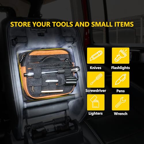 RERPRO Center Console Organizer Storage Compatible with 2018-2025 Jeep Wrangler JL 4XE Gladiator JT Accessories Console Organizer Armrest Hidden Bag with Tactical Webbing Molle Panel, Orange - Image 5