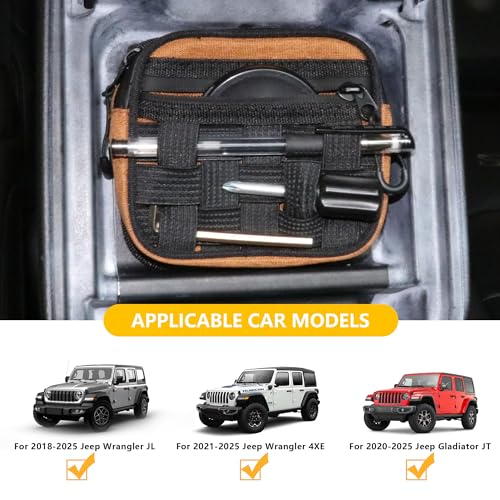 RERPRO Center Console Organizer Storage Compatible with 2018-2025 Jeep Wrangler JL 4XE Gladiator JT Accessories Console Organizer Armrest Hidden Bag with Tactical Webbing Molle Panel, Orange - Image 2