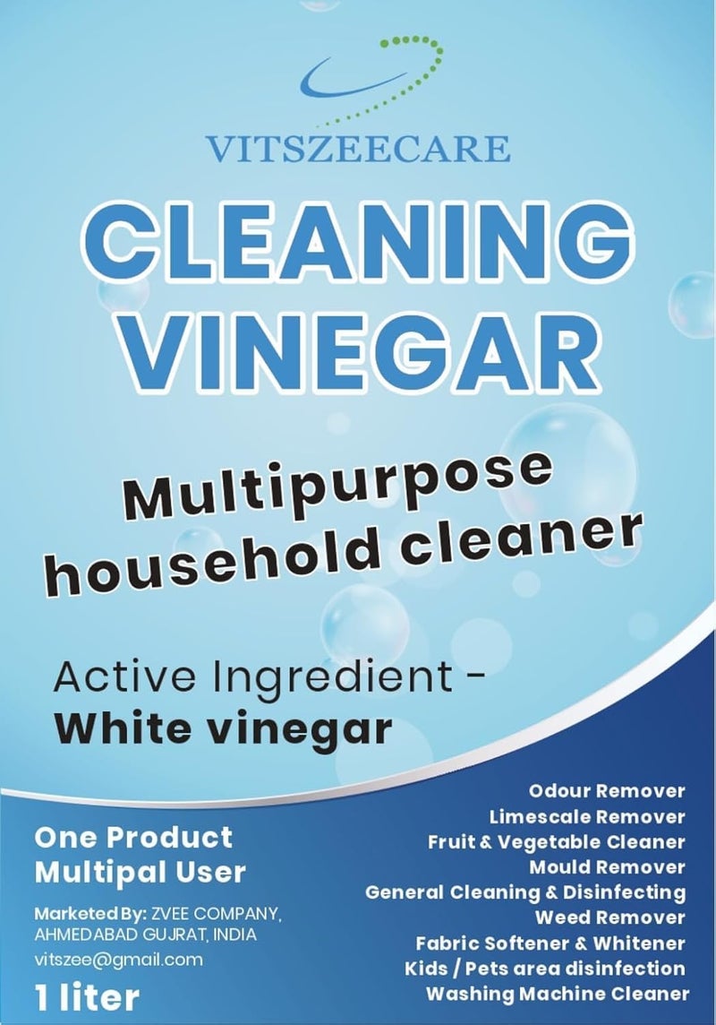 VITSZEECARE White Cleaning Vinegar 1L for Household Surface Glass, Stainless Steel, Ceramic, Vegetables & fruits, Lime Scale Remover/Odor Removal in Fridge - Image 4