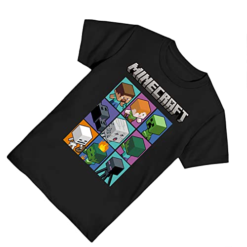 Minecraft Boys Video Game T-Shirt - Black and Green Creeper Face - Official Shirt (Black Grid, Small) - Image 4