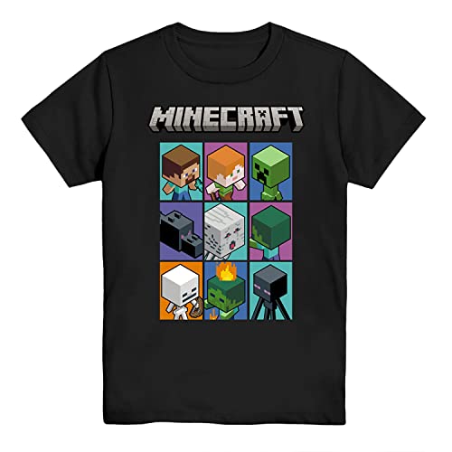 Minecraft Boys Video Game T-Shirt - Black and Green Creeper Face - Official Shirt (Black Grid, Small) - Image 1
