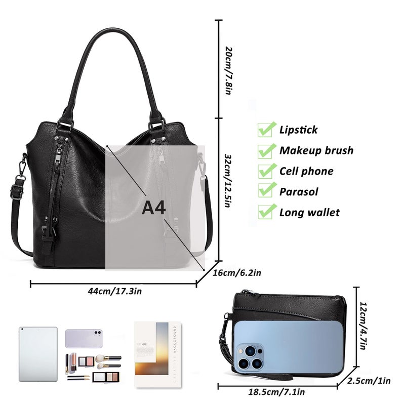 TANTOMI Tote Handbags for Women Black Hobo Handbags Purse and Handbags Shoulder Crossbody Bags for Work Travel Everyday - Image 4