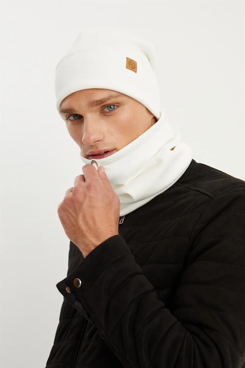 بوتيكجيز White Men's Fisherman Style Cotton Camisole Anti-Sweat Ultra Light Soft Beret Neck Collar Set