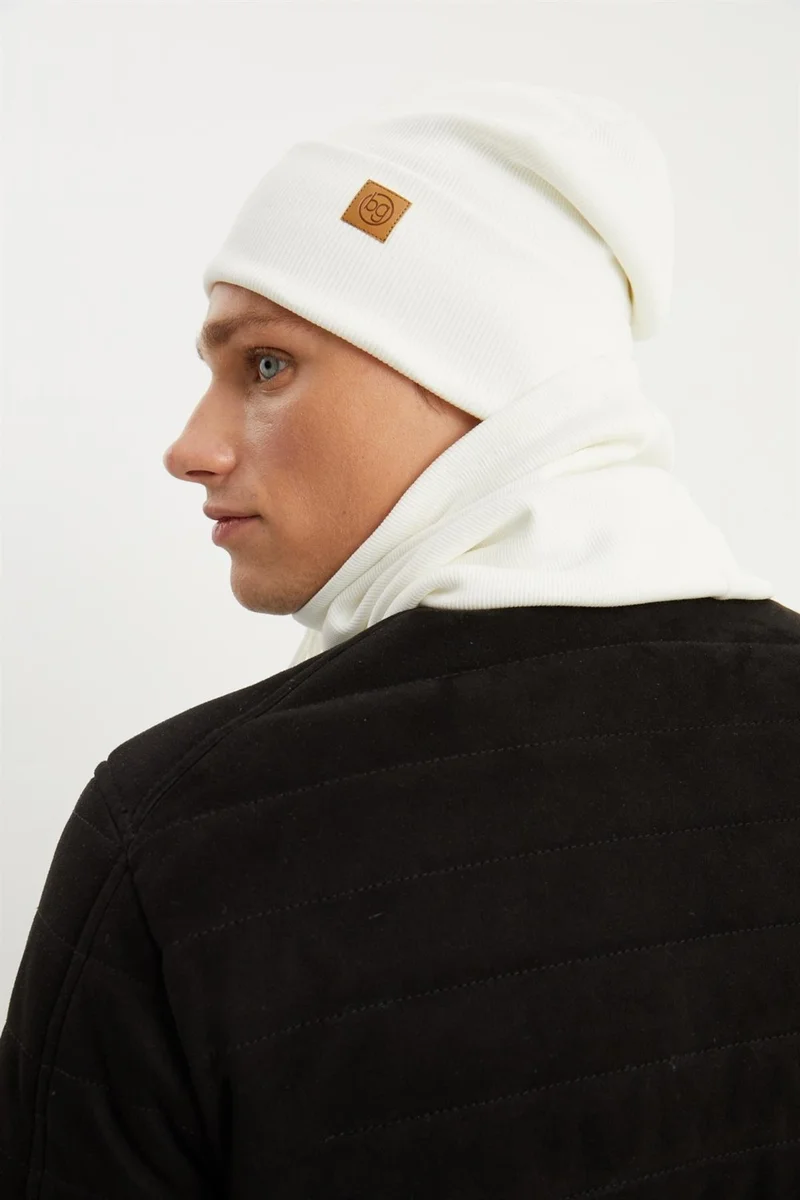 بوتيكجيز White Men's Fisherman Style Cotton Camisole Anti-Sweat Ultra Light Soft Beret Neck Collar Set