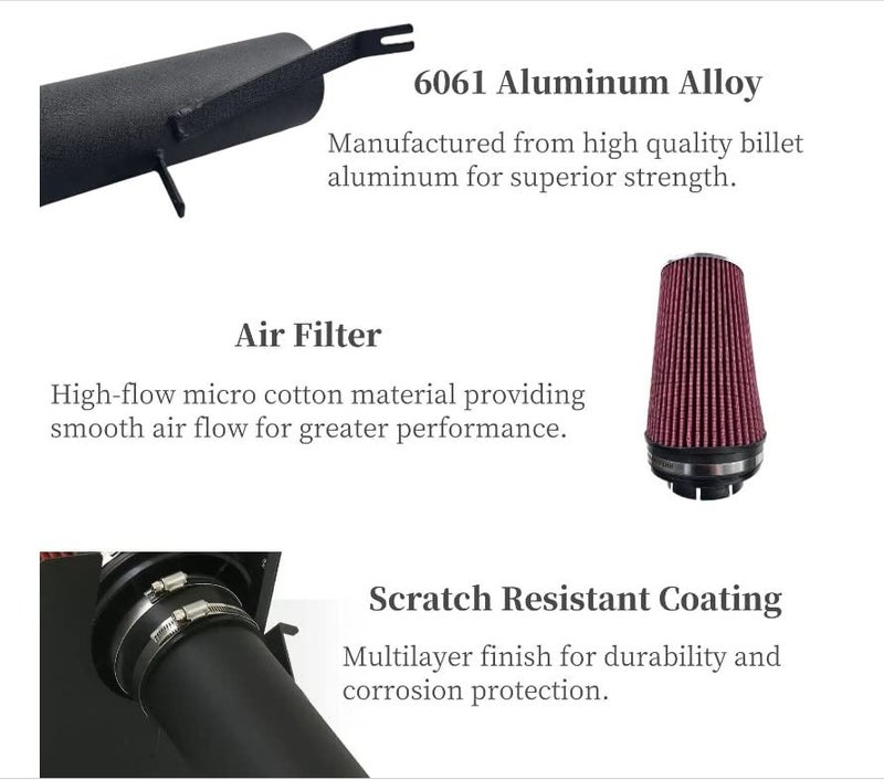 BAGARAATAN 4" Cold Air Intake System with Heat Shield for 1999-2006 Chevy/GMC V8 4.8L 5.3L 6.0L Silverado 1500/2500/3500 - High Flow Air Filter Kit, Improved Horsepower & Throttle Response - Image 4