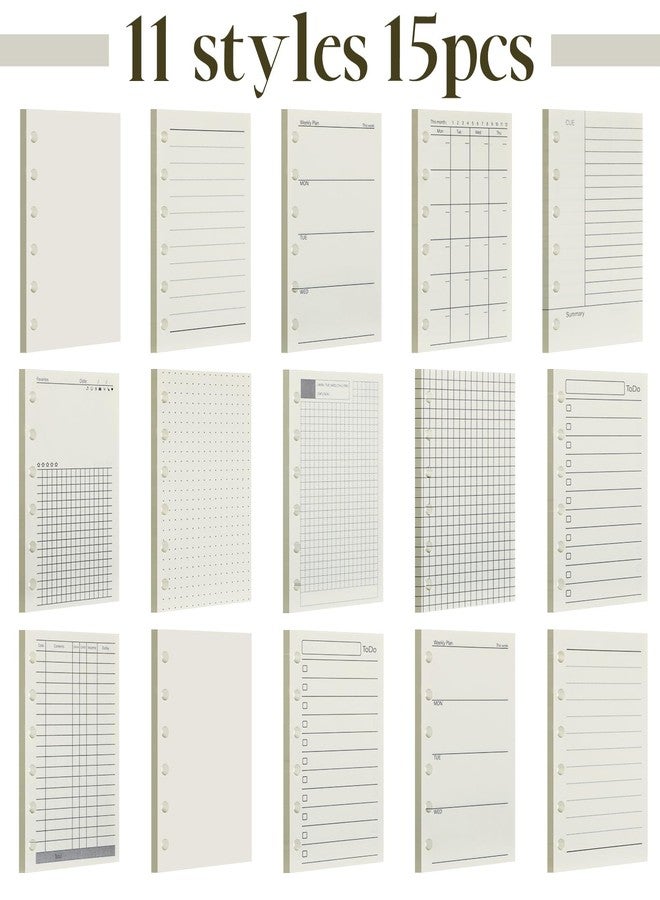 Tosstuki 15 Pcs A7 Planner Inserts A7 Agenda Binder Refill for 6 Holes 4.84 x 3.23'' Pocket Punched Filler Paper Notebook for Undated Daily, Weekly, Monthly Refillable Binder Journal - Image 3