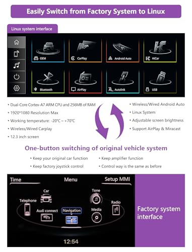 NINETOM 12.3 inch Touchscreen Wireless CarPlay Android Auto Multimedia Car Radio Receiver Compatible with Audi A4 A5 S4 S5 with 3G MMI+ System (2009-2015),Support Mirrorlink, Camera, Navigation - Image 3